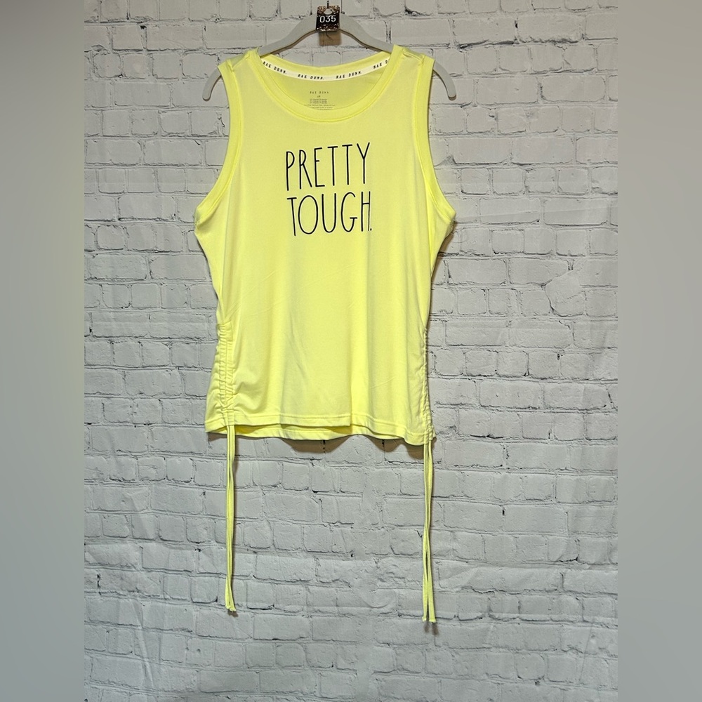#35 RAE DUNN Felicity Pretty Tough Ruched Side Tie Tank Size L
